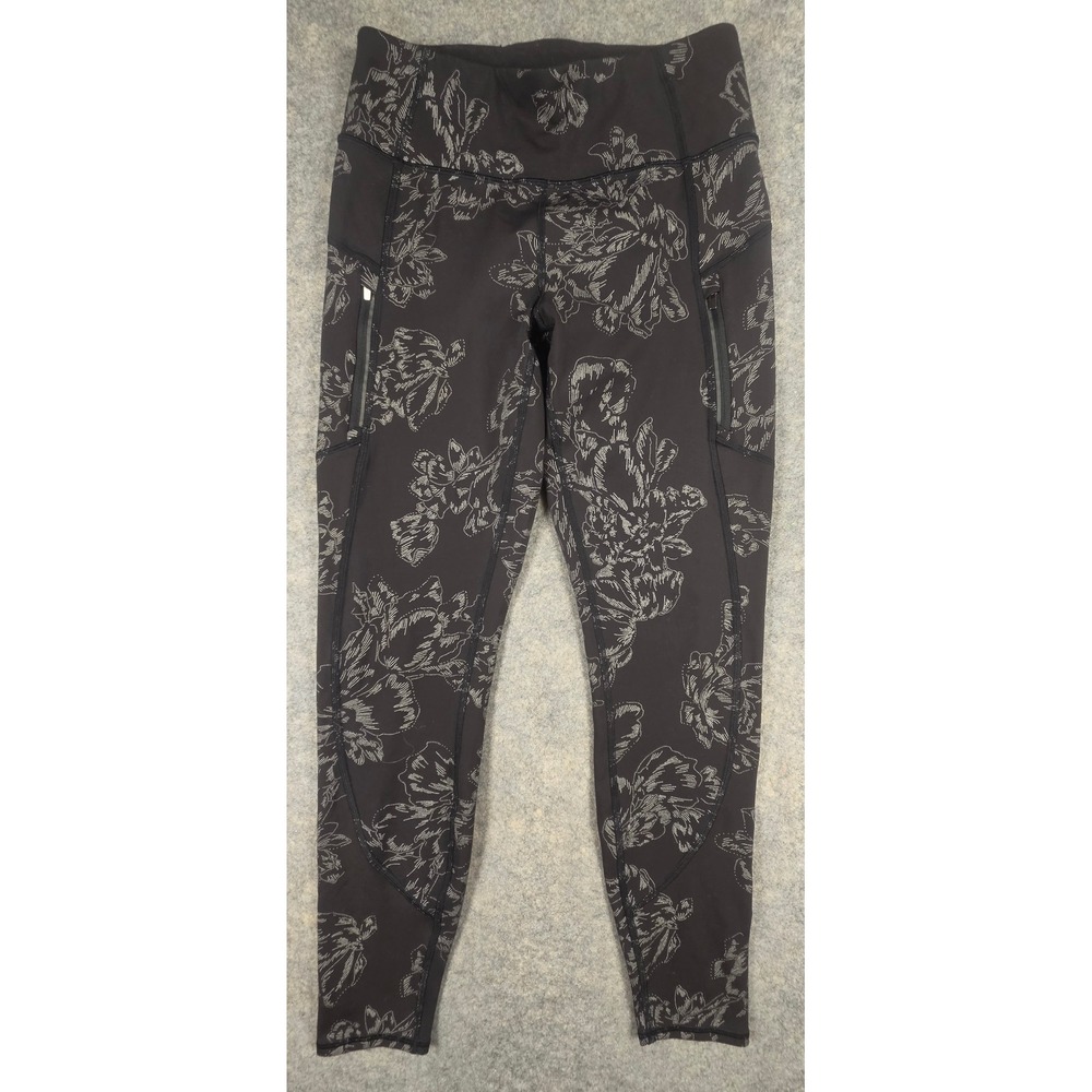 Athleta Rainier Reflective Tight Floral Black Grey Leggings Petite Small P S